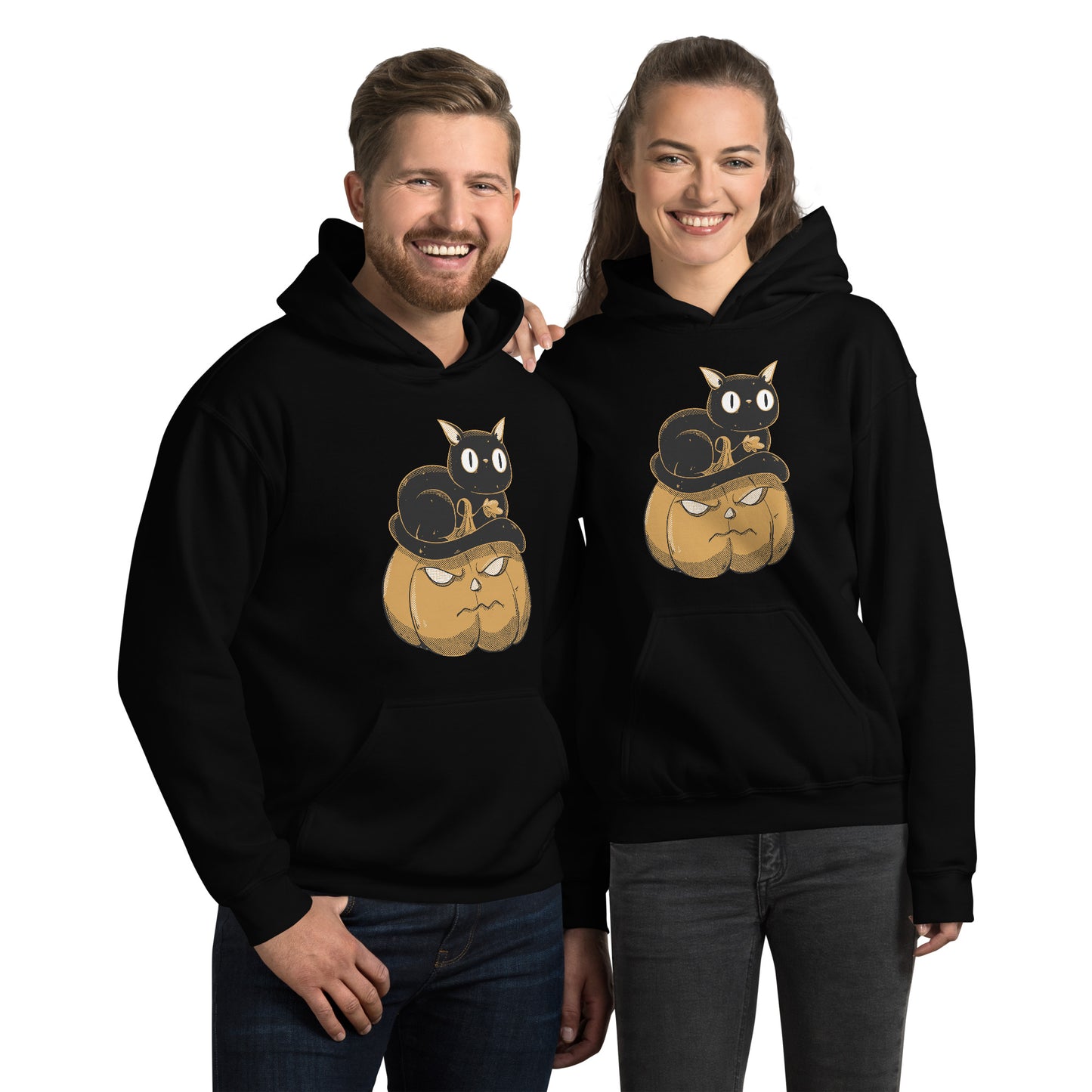 Pumpkin and Black Cat Hoodie - Funny Foundry