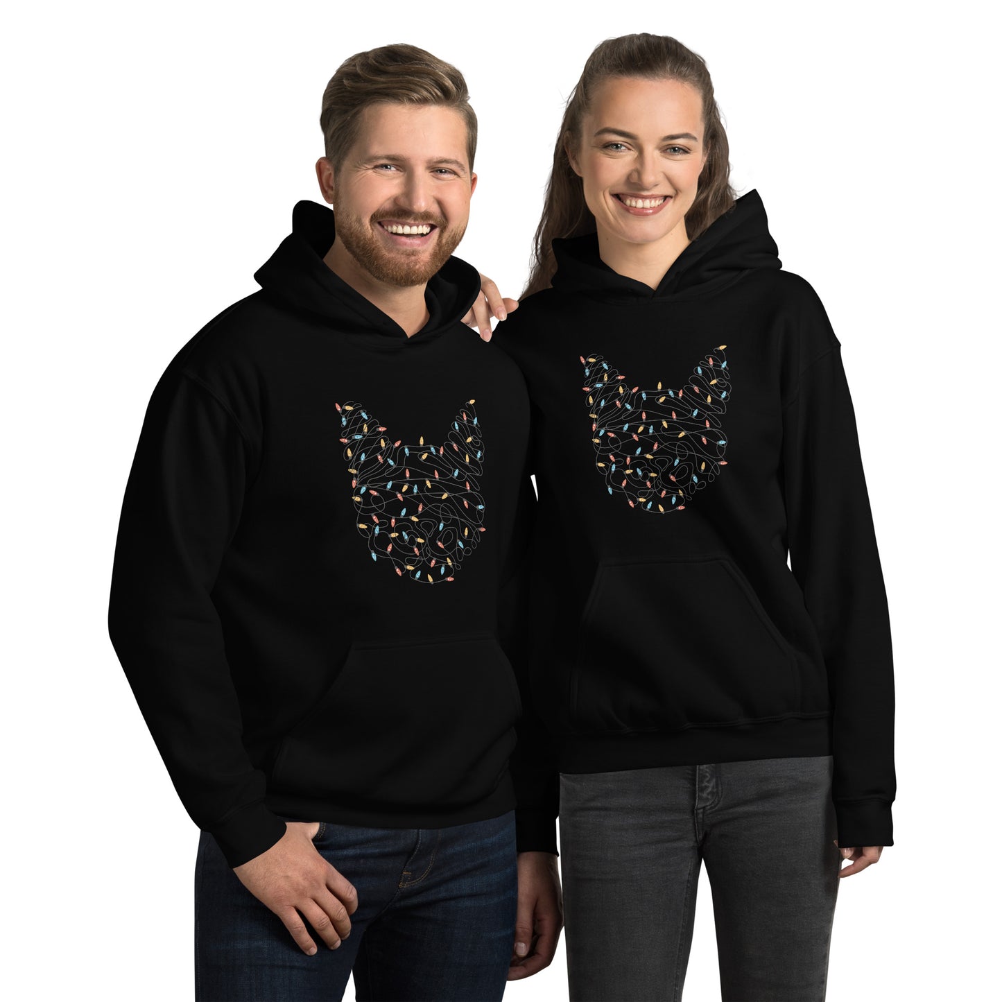 Cat Head Christmas Lights Hoodies - Funny Foundry