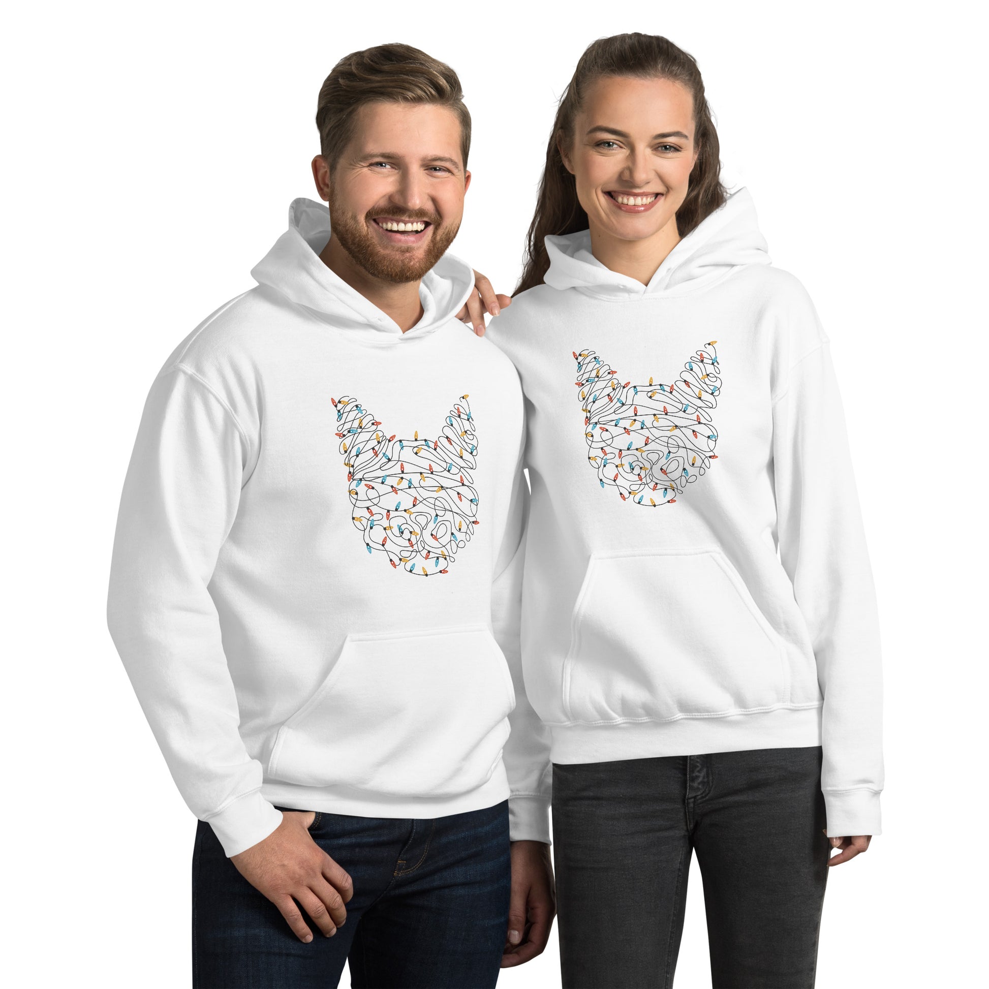 Cat Head Christmas Lights Hoodies - Funny Foundry