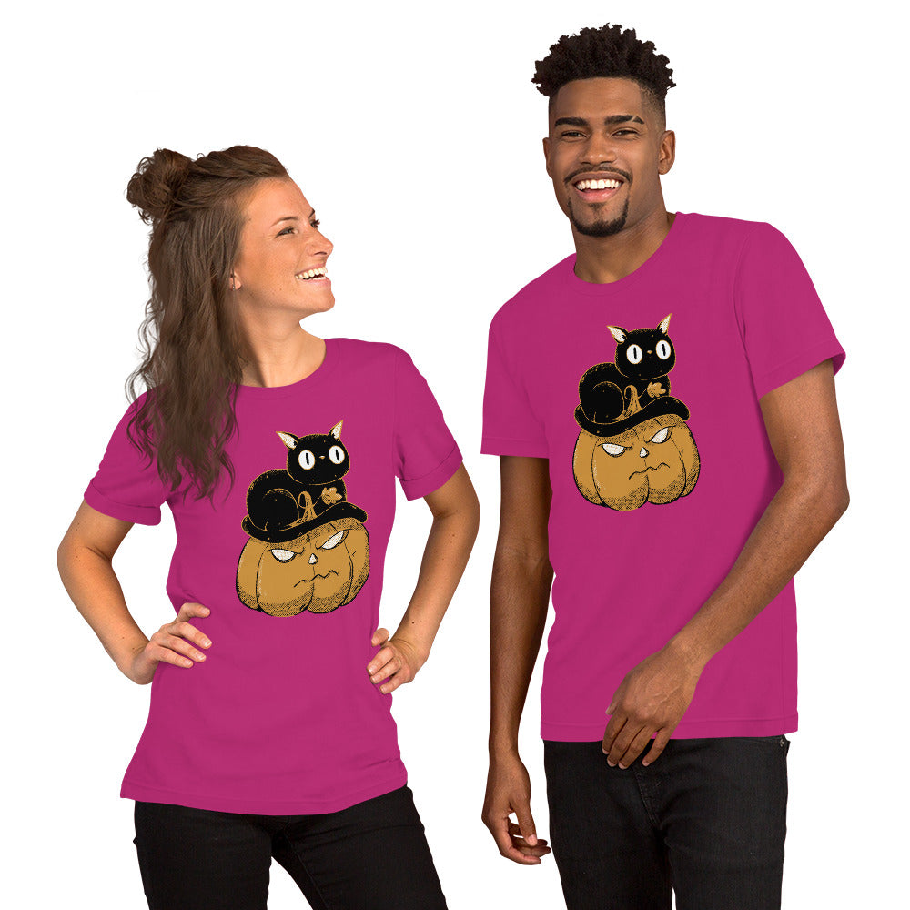 Pumpkin and Black Cat T-Shirt - Funny Foundry