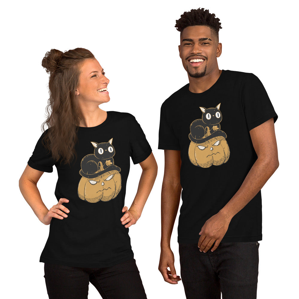 Pumpkin and Black Cat T-Shirt - Funny Foundry