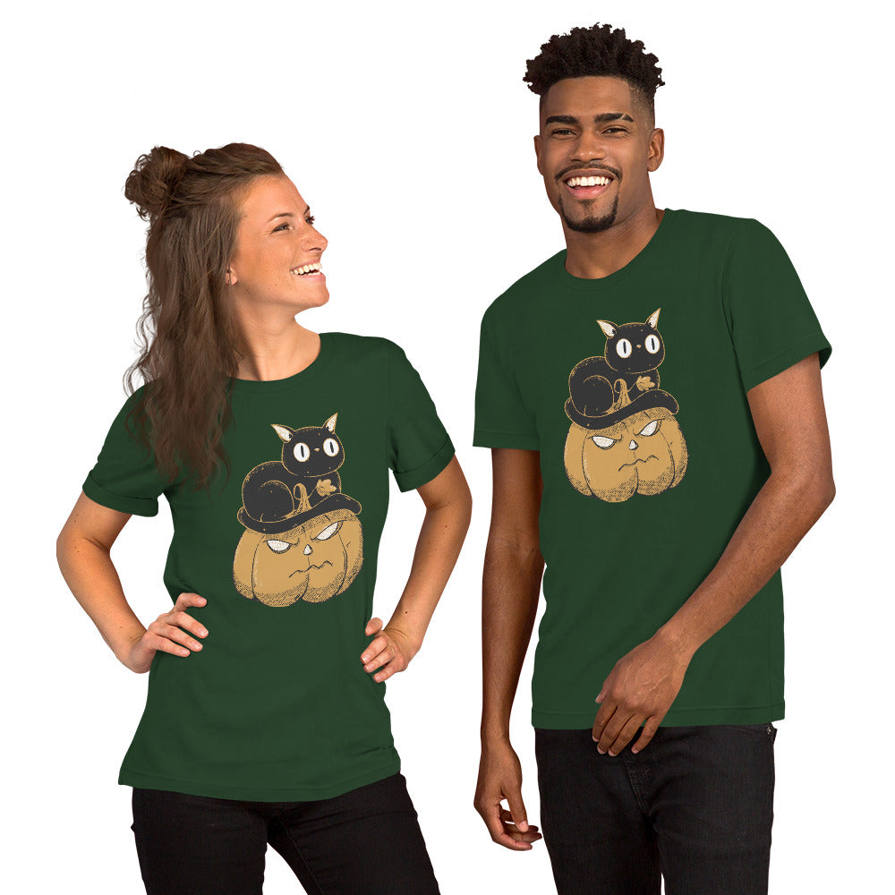 Pumpkin and Black Cat T-Shirt - Funny Foundry