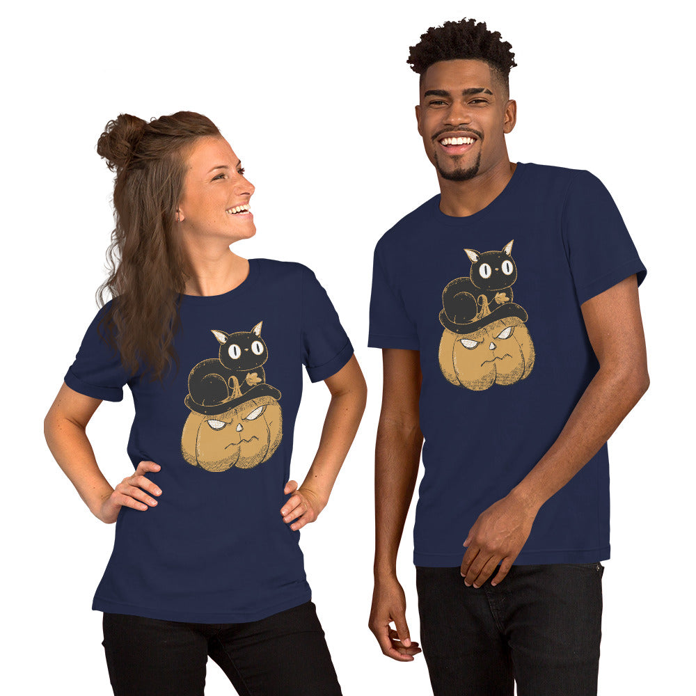 Pumpkin and Black Cat T-Shirt - Funny Foundry