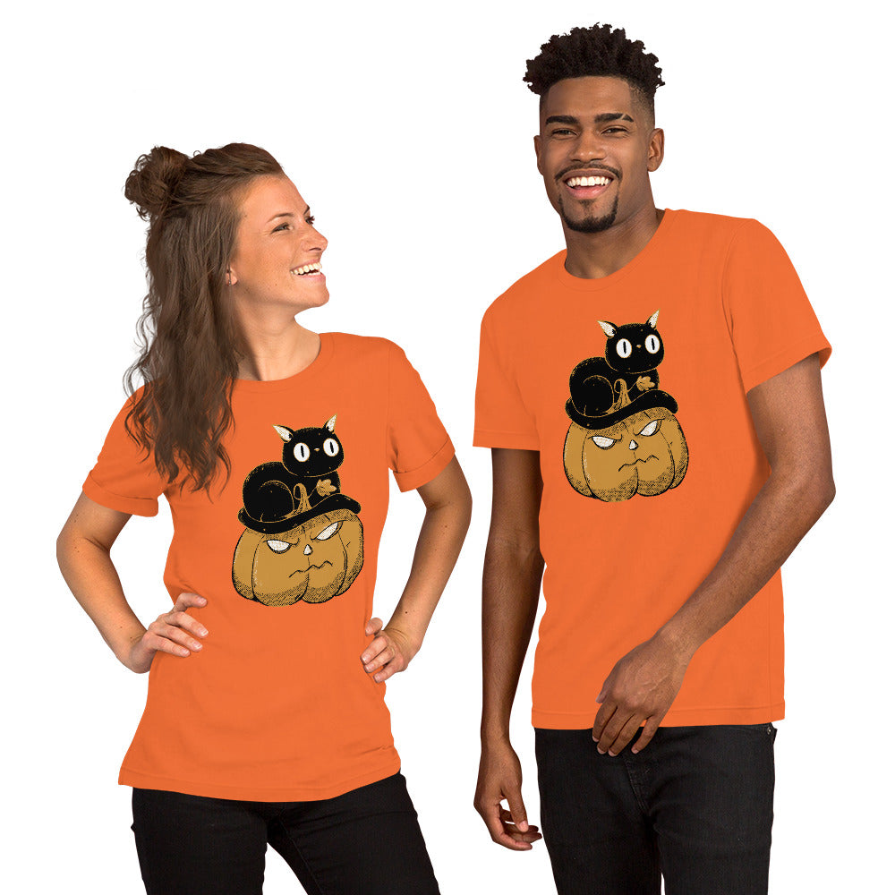 Pumpkin and Black Cat T-Shirt - Funny Foundry