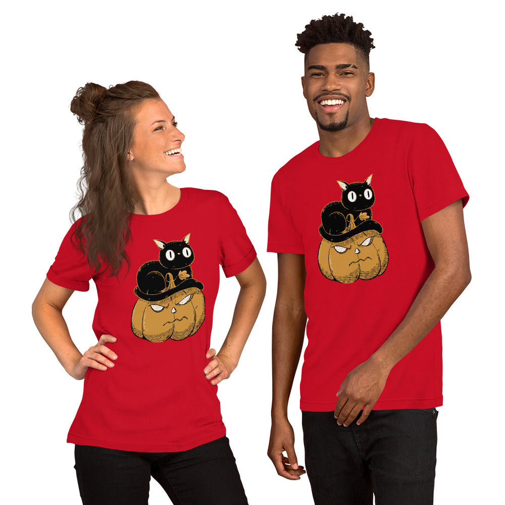 Pumpkin and Black Cat T-Shirt - Funny Foundry