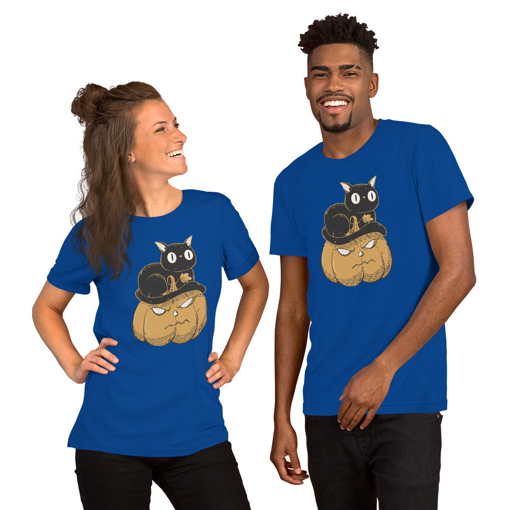 Pumpkin and Black Cat T-Shirt - Funny Foundry