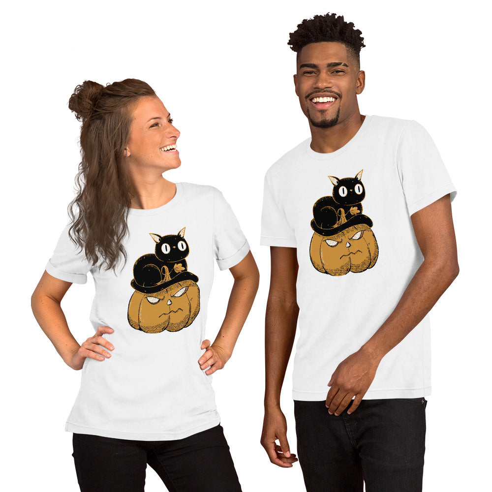 Pumpkin and Black Cat T-Shirt - Funny Foundry