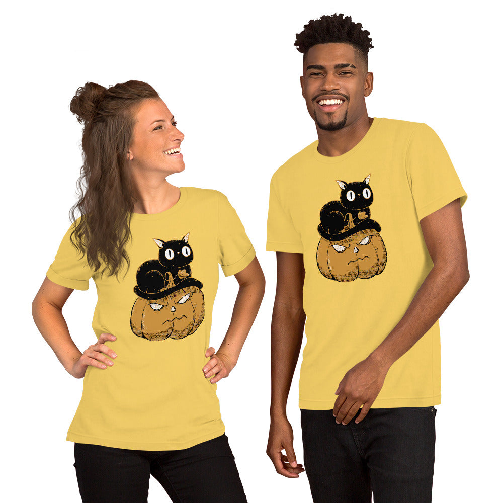 Pumpkin and Black Cat T-Shirt - Funny Foundry